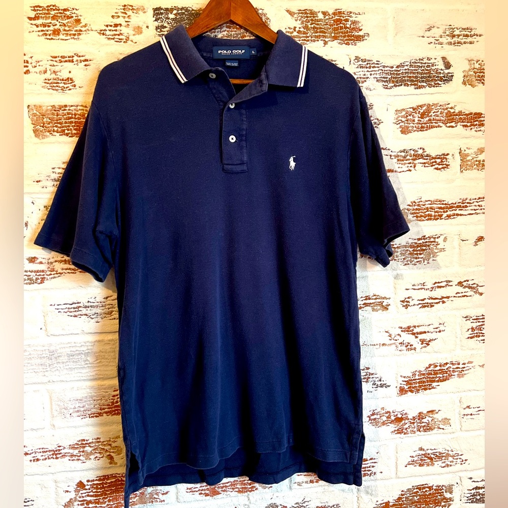 Men’s Polo Golf Ralph Lauren Shirt Navy Blue Waffle Knit Cotton Size L